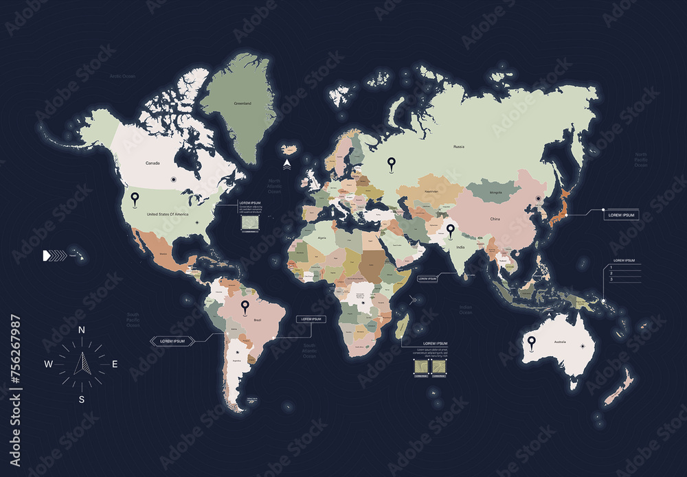 World Map Vector Illustration Kit Stock Template | Adobe Stock