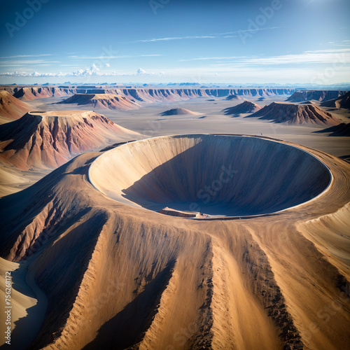 large meteor impact crater zones within a canyon in a desert landscape