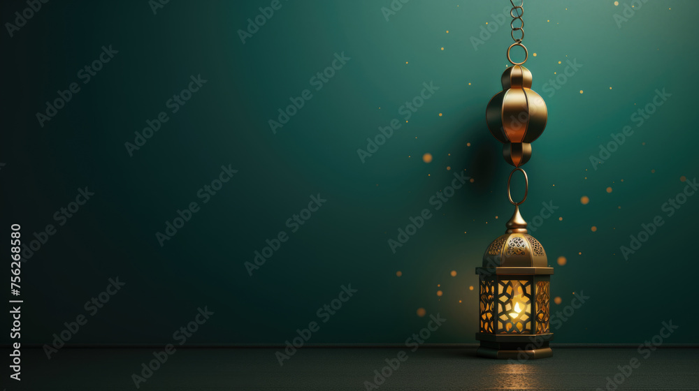 Luminous tradition. A lantern, softly lit by a candle, traditional customs observed during Ramadan Kareem