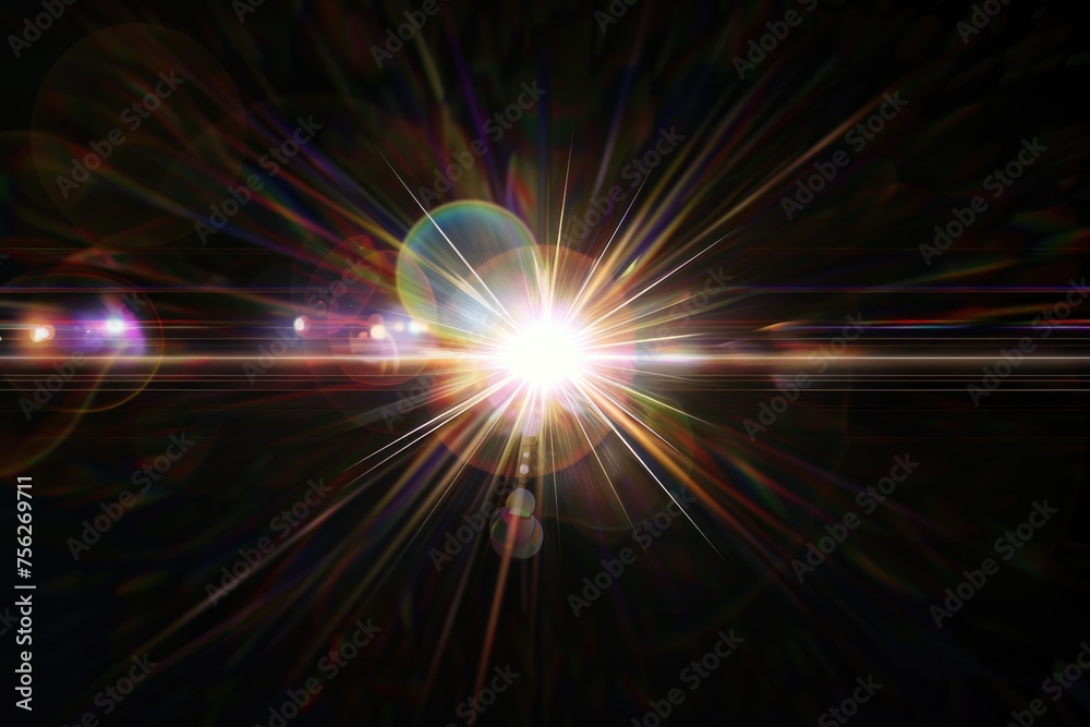 Sunlight rays and lens flare in space. Digital abstract background.
