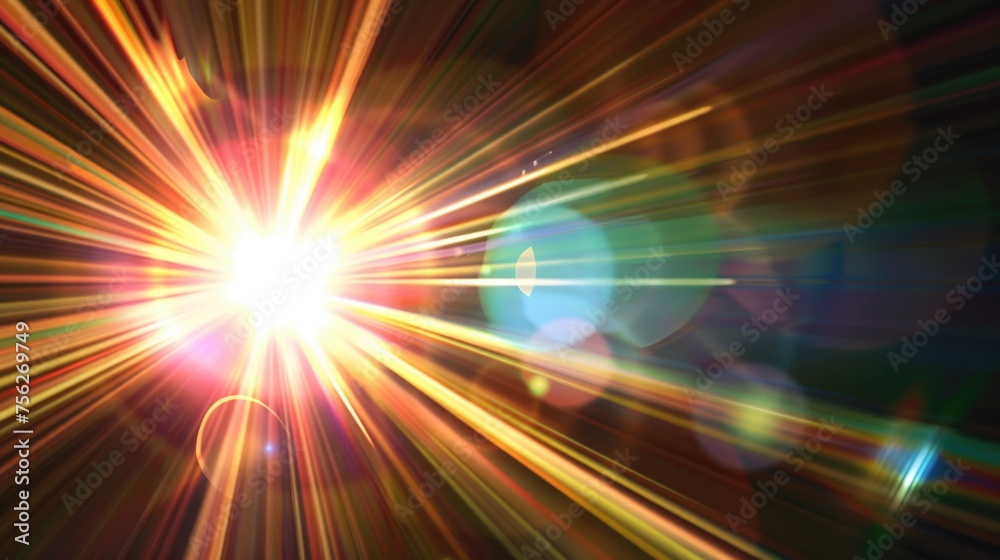 Sunlight rays and lens flare in space. Digital abstract background.