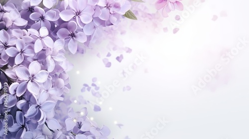 Lilac flowers in double exposure, elegant greeting card template with center copy space