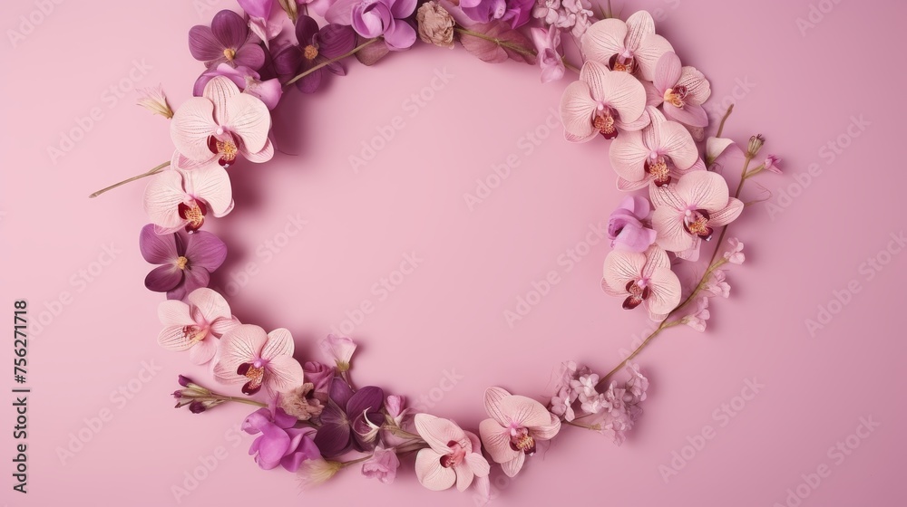Beautiful orchid flowers frame with copy space for greeting card, mother s day concept