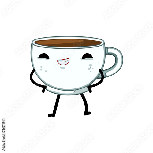 vintage coffee mug character cartoon. smoke hechoco, logo top, view tea vintage coffee mug character sign. isolated symbol vector illustration