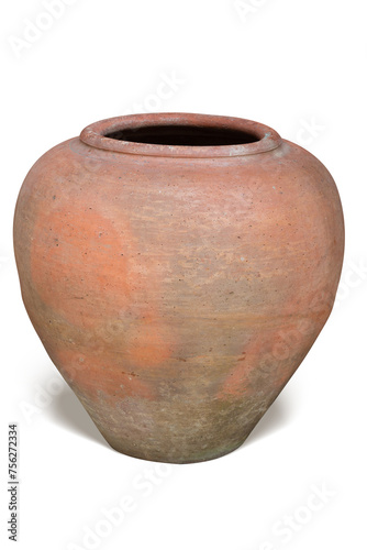 A big water clay jar isolated, traditional asian clay jar ,Very nice to decorate in the garden.