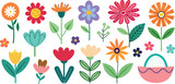 Set of decorative floral design elements. Flat cartoon vector illustration. 