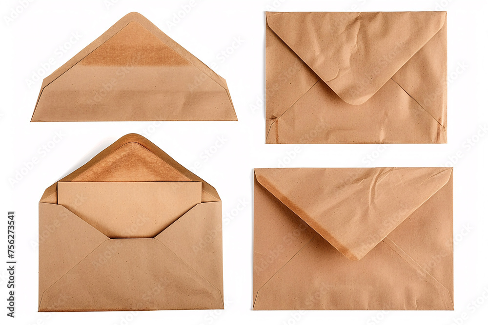 envelope isolated on white background, Set of brown envelopes (sealed, empty and with a blank paper inside), isolated on white background envelope isolated on white background, Set of brown envelopes (sealed, empty and with a blank paper inside), isolated on white background