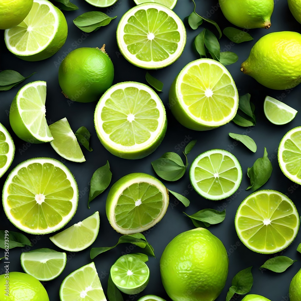 Lime fruit on  black background, ready to juice for cool summer drink