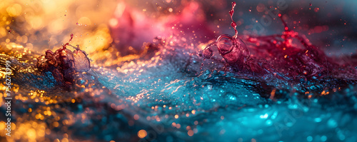 Colorful Liquid Water Splashes and Bubbles Background © Resdika