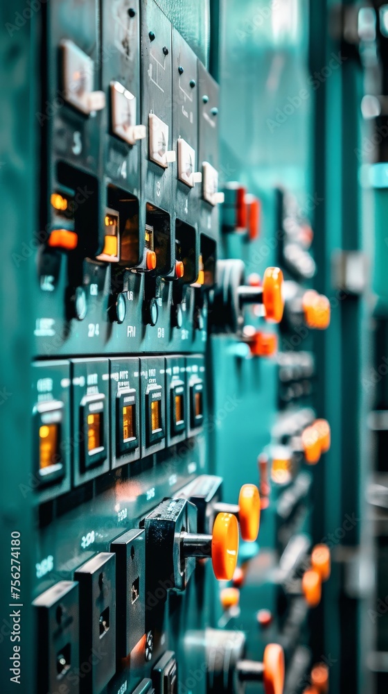 Closeup of a control panel in a nuclear power plant