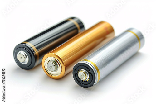 batteries isolated on white background, Three batteries (AAA, AA and PP3), isolated on white background
 photo