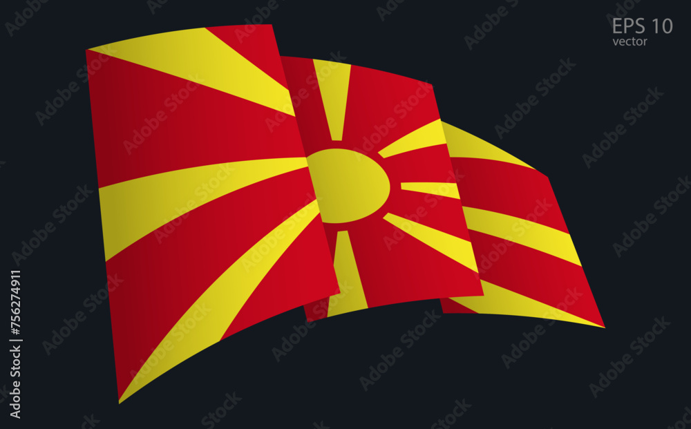 Waving Vector flag of Macedonia. National flag waving symbol. Banner design element.
