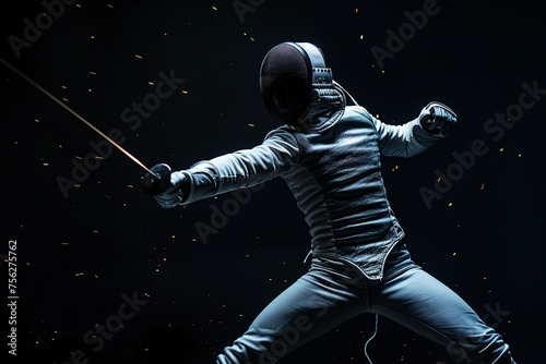a person in fencing garment holding swords
