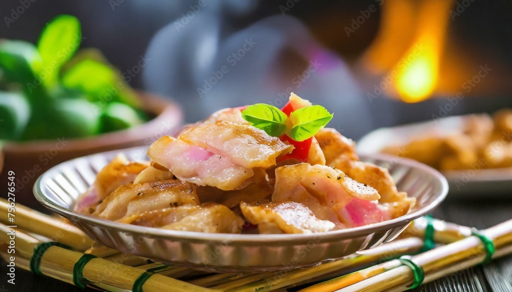 Thai barbecue Grill Pork on hot pan buffet, Moo-gata Pork pan It's traditional Thai style BBQ Thai barbecue Grill Pork on hot pan buffet, Moo-gata Pork pan It's traditional Thai style BBQ