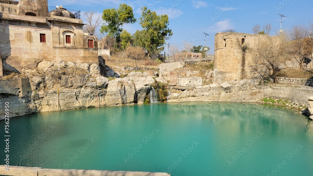 Pond of water at katas raj temple - obrazy, fototapety, plakaty 