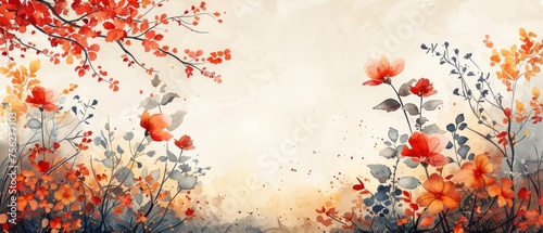 Background design with watercolor brush texture, watercolor hand drawing of flower and botanical leaves. Modern EPS10. © Mark