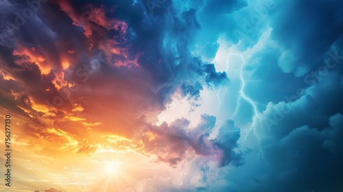 A weather forecast concept featuring a collage of sky images showcasing various weather conditions photo