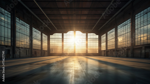 Factory with large windows and sunrise © Kokhanchikov
