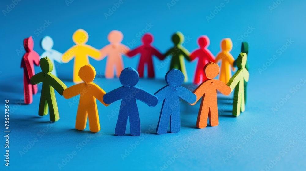 Human team concept, human group, business, community working together as a team, crowd, blue
