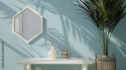 Octagonal picture frame mockup with mat, Coastal Nautical style © inaamart