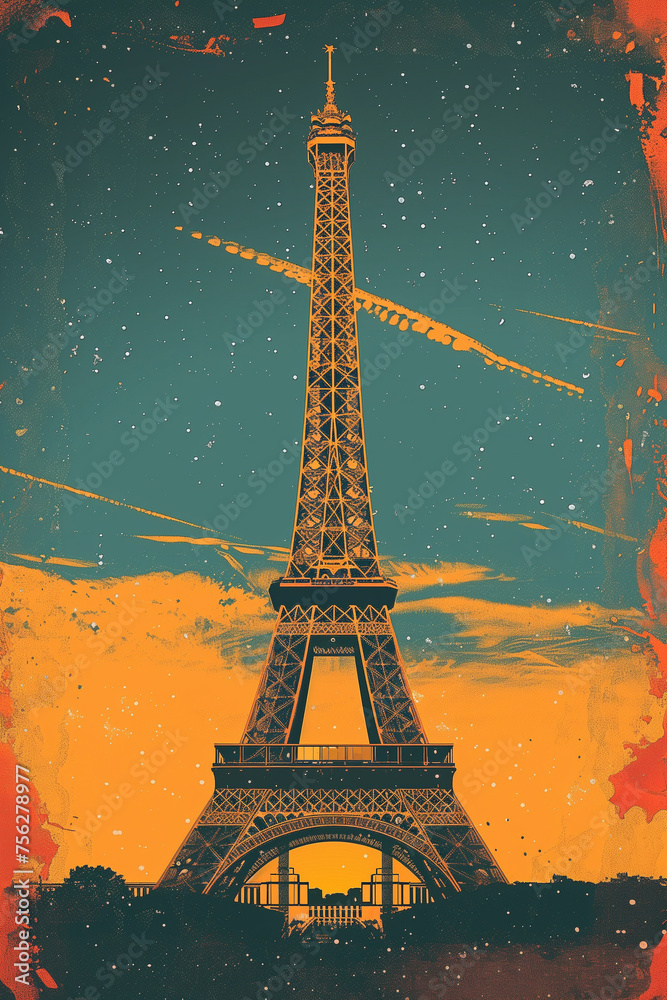 Art Deco Inspired Eiffel Tower: Minimalist Vector Art Poster