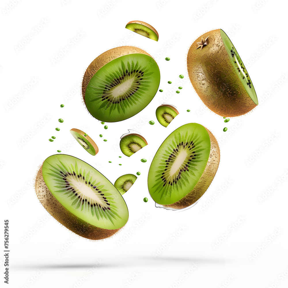 Fototapeta premium premium photo, kiwi falling, isolated white background.