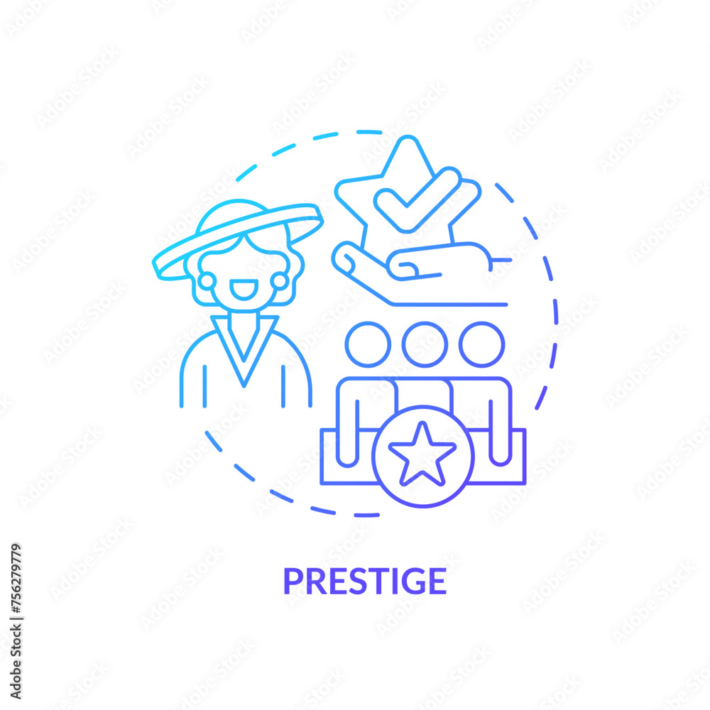 Prestige blue gradient concept icon. Aspect of social stratification. High society. Upper class. Societal status. Round shape line illustration. Abstract idea. Graphic design. Easy to use in article Prestige blue gradient concept icon. Aspect of social stratification. High society. Upper class. Societal status. Round shape line illustration. Abstract idea. Graphic design. Easy to use in article