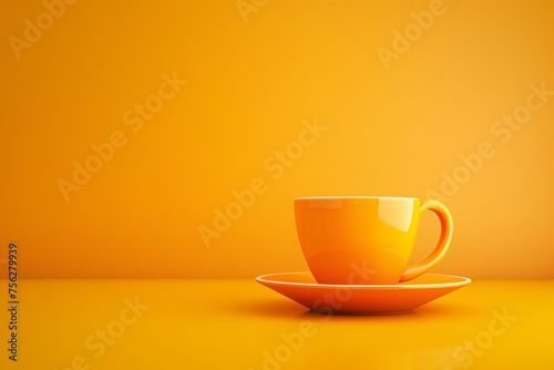 a yellow cup and saucer on a yellow surface