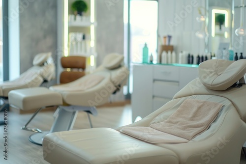 Luxury beauty salons with beauty beds.