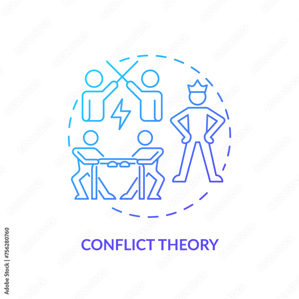 Conflict theory blue gradient concept icon. Social stratification. Struggling for power and influence. Structural inequality. Round shape line illustration. Abstract idea. Graphic design. Easy to use