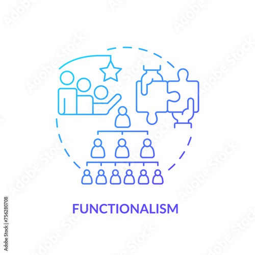 Functionalism blue gradient concept icon. Theory of social stratification. Social hierarchy. Team collaboration. Round shape line illustration. Abstract idea. Graphic design. Easy to use
