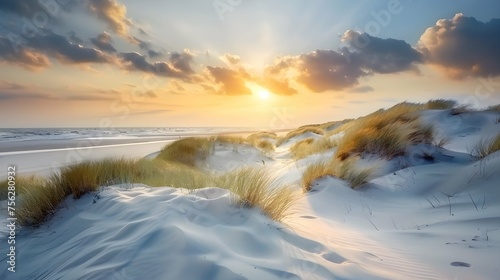 Beautiful dunes beach at sunset, North Sea, Germany  photo