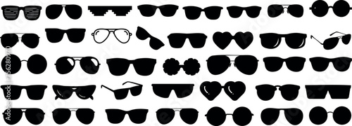 Sunglasses vector collection, modern vintage styles, fashionable eyewear silhouettes, black sunglasses illustration, white background, perfect for fashion designs, icons, graphics photo