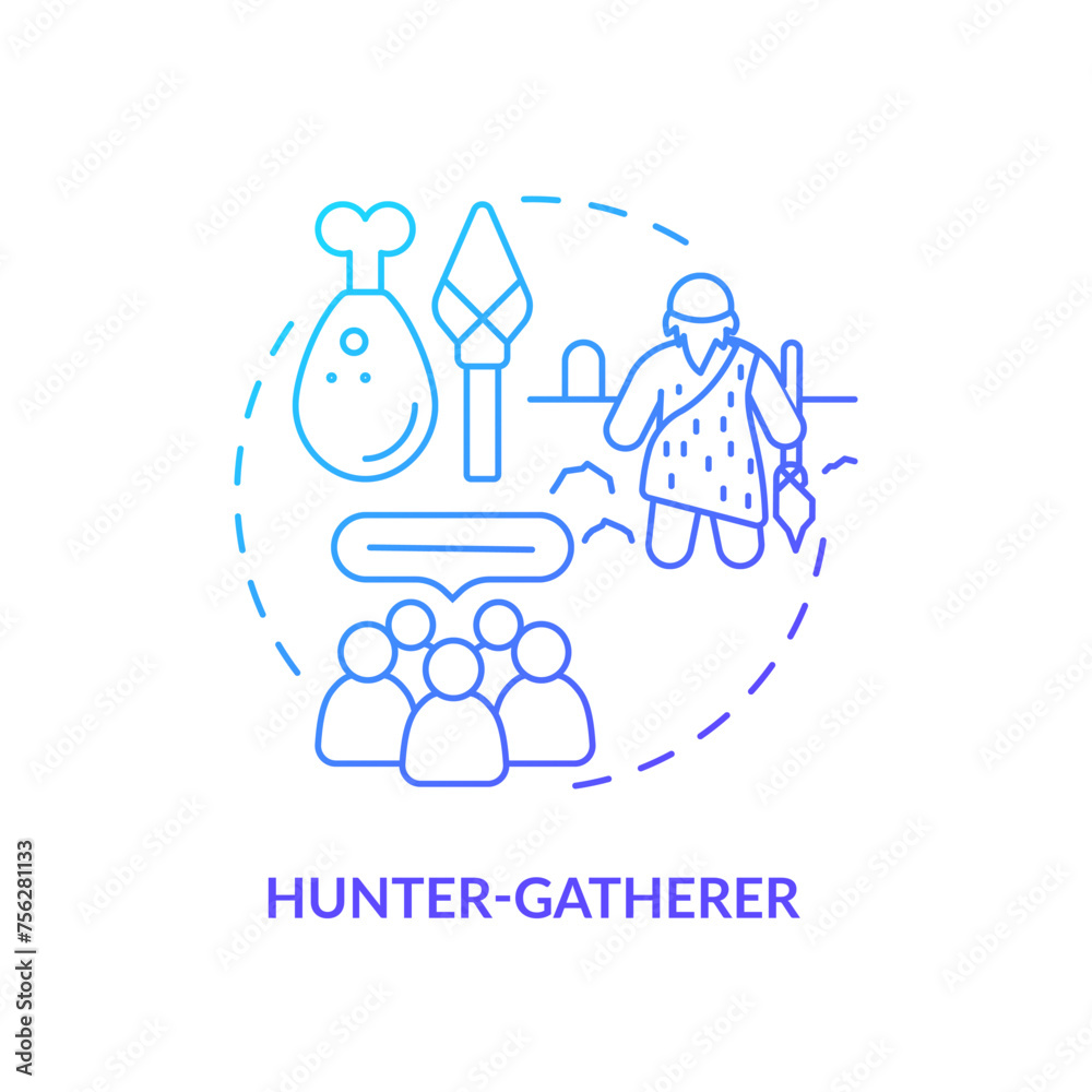 Hunter gatherer blue gradient concept icon. Type of society. Nomadic lifestyle. Social group. Tribal community. Round shape line illustration. Abstract idea. Graphic design. Easy to use in article