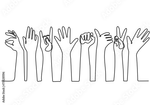 continuous line art vector illustration Various people showing sign language signs