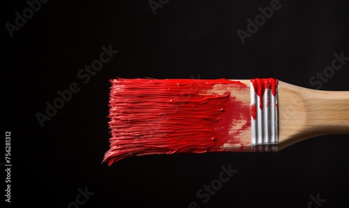 Close-up of a brush in red paint on a black background