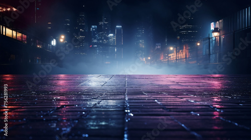 Light effect blurred background. Wet asphalt night view © Anas