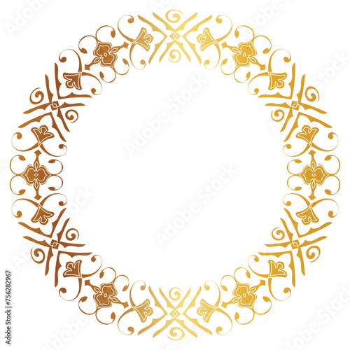 Aztec golden circle frame of crooked leaves. Seamless with hooks or threads. similar to the Greek keyboard Also called stepfred design or Xicalcoliuhqui