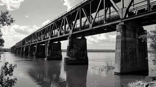 A railway bridge spanning  River in USA.