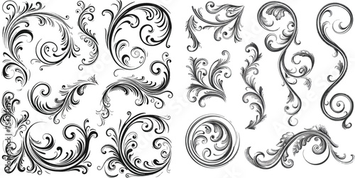 Hand drawn curly line dividers, wedding decor swirl ornament