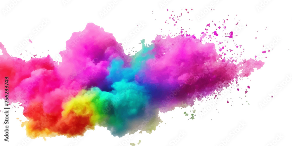 Bright colorful powder paint splash splatter stain brush strokes on white background. Modern vibrant aquarelle spot. Rainbow trendy isolated design on white. Element. Vector watercolor illustration. Bright colorful powder paint splash splatter stain brush strokes on white background. Modern vibrant aquarelle spot. Rainbow trendy isolated design on white. Element. Vector watercolor illustration.