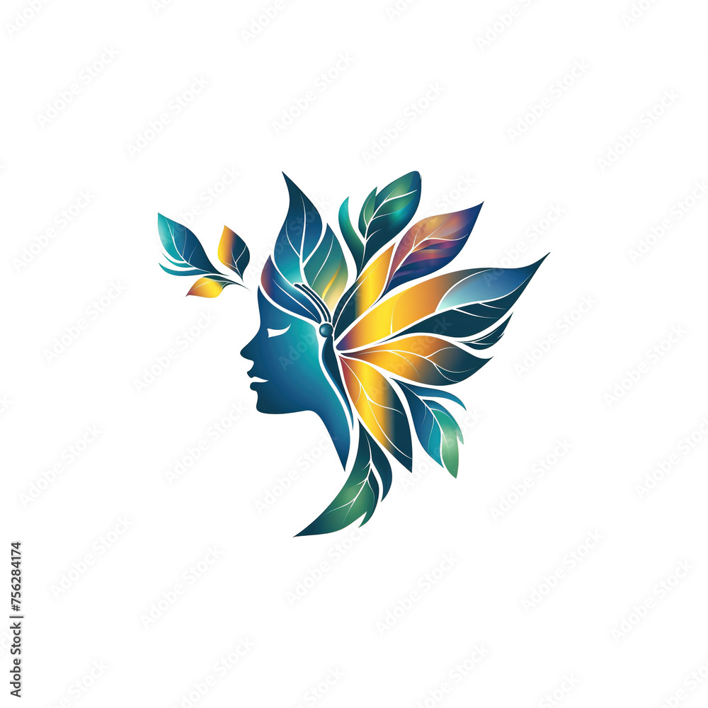 Obraz premium girl with leaf on transparent background. Wellness healthy concept