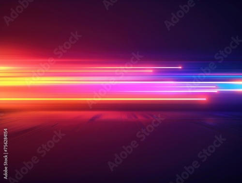 Realistic colorful neon lines movement speeding