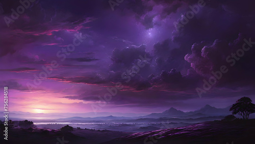 Beautiful scenery of Purple sky in twilight dark night. © EPDICAY