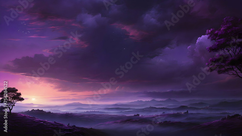 Beautiful scenery of Purple sky in twilight dark night. © EPDICAY