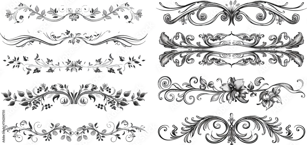 Vintage hand drawn decorations and flourish sketch calligraphic divider - obrazy, fototapety, plakaty 