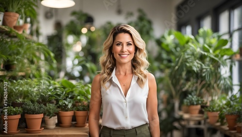 Smiling attractive female Small business owner in her plant shop