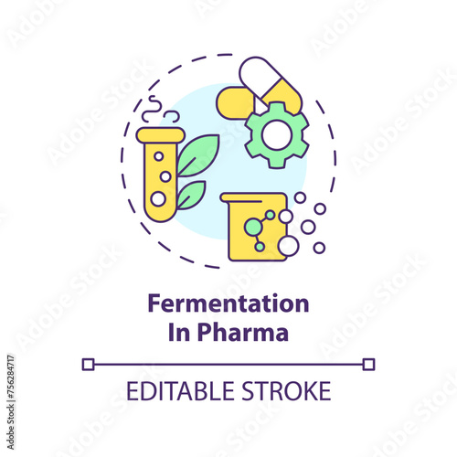 Fermentation in pharma multi color concept icon. Pharmaceutical industry, antibiotics production. Round shape line illustration. Abstract idea. Graphic design. Easy to use in article, blog post