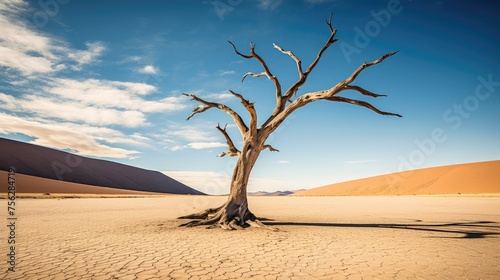Dead tree in desert. Generative AI