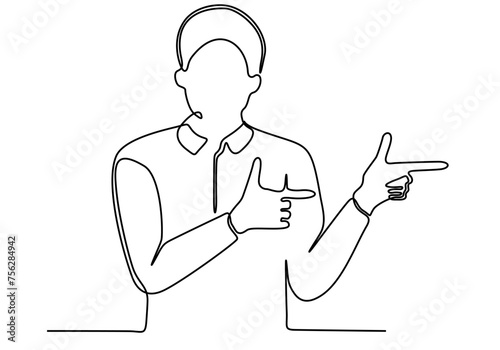 continuous line art vector illustration Smiling man showing good sales offer